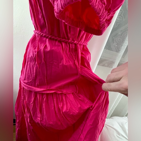 Ulla Johnson Vibrant Pink Puff Sleeve Tiered Belted Dress, 12, VGUC - Picture 4 of 8